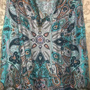 SUNDANCE Silk Blouse S Oversized Silk Boho Tunic 60's style Mandala Print